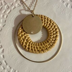 Gold and Tan Woven Pendant Necklace